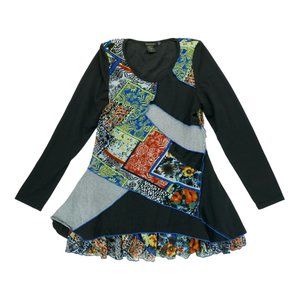 Radzoli Tunic Top Womens Small Multicolor Layered Mesh Lined Pieced Seams